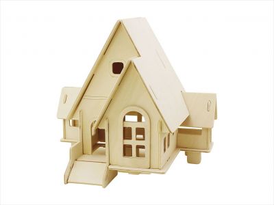 Casa cu panta din placaj din lemn - puzzle 3D