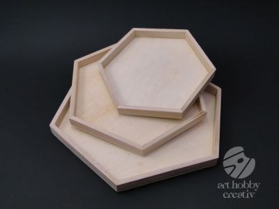 Tava lemn - hexagonala set/3buc