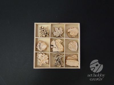 Figurine din placaj subtire de lemn - animale si plante din padure set/45buc