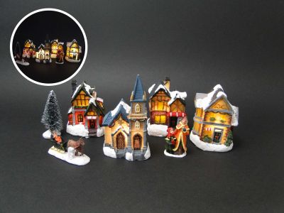 Figurine mini - sat de iarna cu lumini LED set/7buc