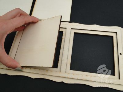Rama foto din lemn placaj - pentru 3 fotografii - dreptunghiulara 42cm - 