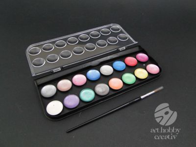 Acuarele cu 16 culori metalizate + pensula