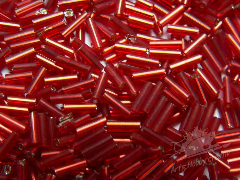 Margele tubulare cu foita argint 2mm/6mm rosu inchis (25gr)