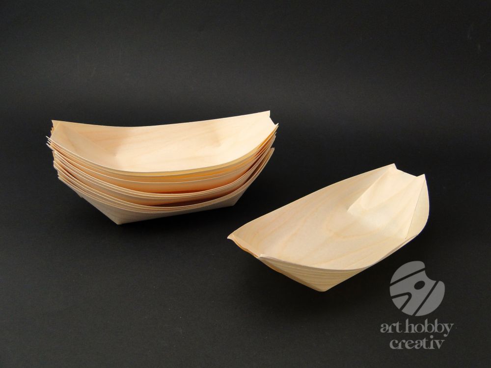 Farfurie din lemn furnir - forma de barca 16,5cm set/12buc