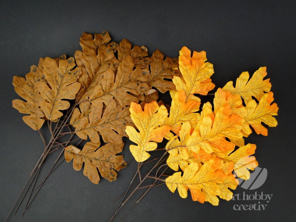 Buchet frunze stejar de toamna artificiale - galben/maro - set/5buc