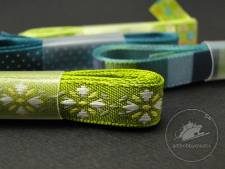 Panglica textila in nuanta verde 10mmx1m set/4 buc