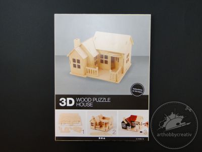 Casa cu terasa din placaj din lemn - puzzle 3D