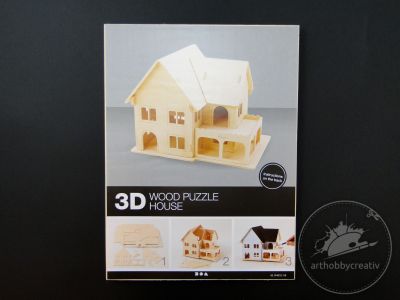 Casa cu veranda din placaj din lemn - puzzle 3D