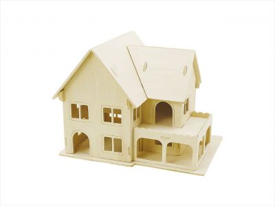 Casa cu veranda din placaj din lemn - puzzle 3D