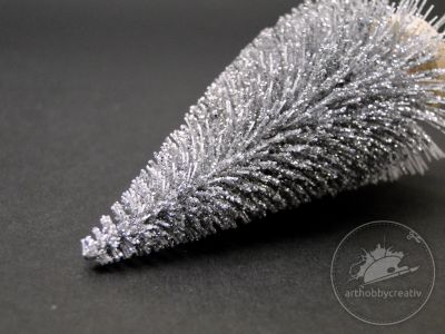 Bradulet mini decor argintiu glitterat 8 cm