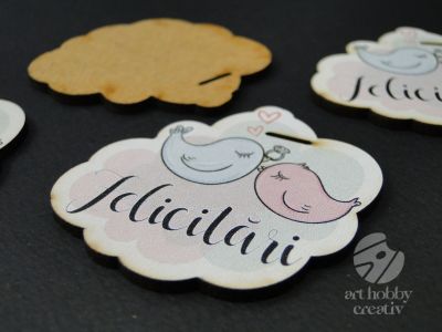 Eticheta cu mesaj - pasari - Felicitari 5cm set/4buc