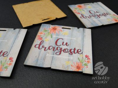 Eticheta cu mesaj - Cu dragoste 5cm set/4buc