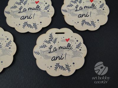Eticheta cu mesaj - La multi ani - mod. iarna 5cm - set/4buc