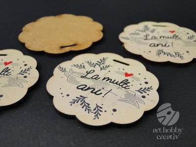 Eticheta cu mesaj - La multi ani - mod. iarna 5cm - set/4buc