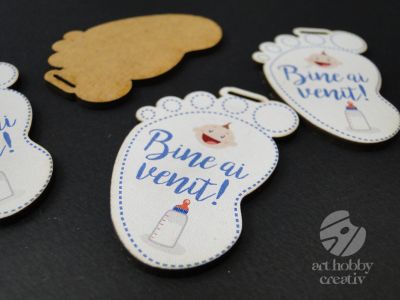 Eticheta cu mesaj - Bine ai venit - albastru 6cm set/4buc