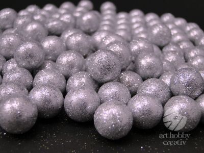 Globulete mini din polistiren - argintiu gliterat set/10gr