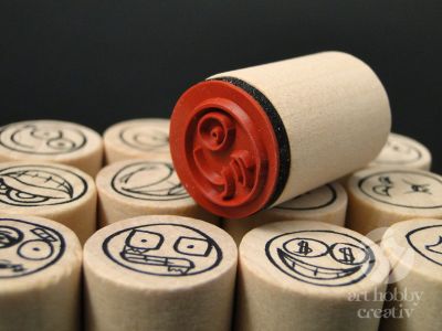 Stampile lemn cu fete zambitoare si triste set/15buc