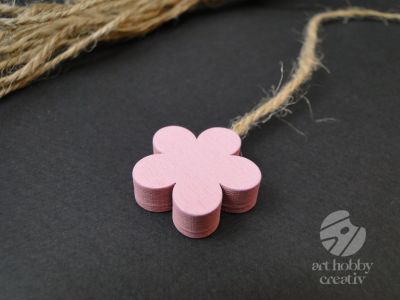 Figurina lemn roz - flori 2,5cm set/16buc