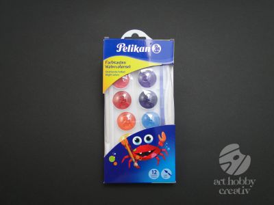 Acuarele + pensula Junior Pelikan - 12 culori