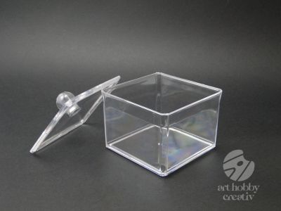 Cutie acrilic transparent cu capac - patrata 9cm