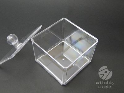 Cutie acrilic transparent cu capac - patrata 9cm