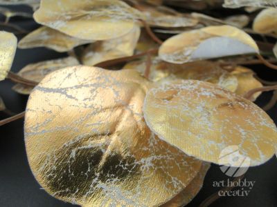 Ghirlanda cu frunze rotunzi artificiale - auriu antic - 1,75m