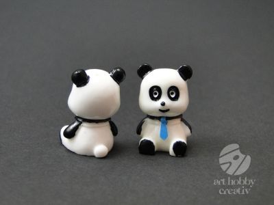 Figurina mini urs panda - cravata albastra set/2buc