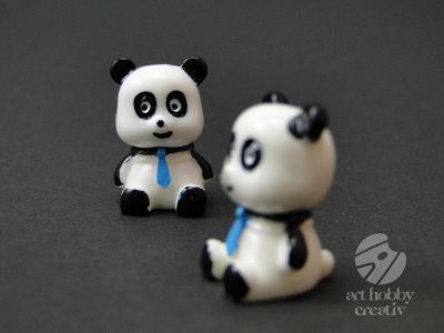Figurina mini urs panda - cravata albastra set/2buc