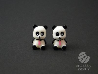 Figurina mini urs panda - cravata roz set/2buc