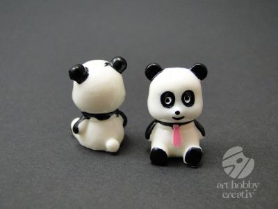 Figurina mini urs panda - cravata roz set/2buc