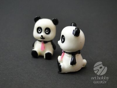 Figurina mini urs panda - cravata roz set/2buc