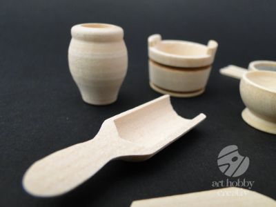 Ustensile miniature din lemn - bucatarie set/10buc