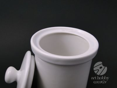 Recipient cu capac ceramic alb - 15cm