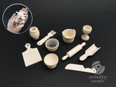 Ustensile miniature din lemn - bucatarie set/10buc