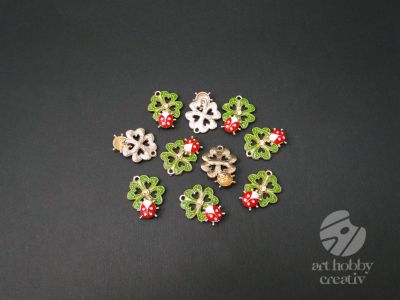Charm pentru martisor - trifoi cu buburuza set/10buc