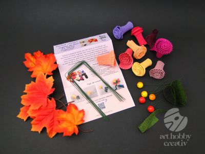 Pachet creativ - capete de flori din hartie creponata cu accesorii 