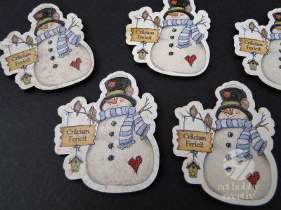 Figurine mini lemn - Om de zapada - Craciun fericit set/5buc