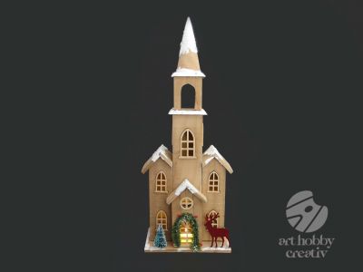 Casuta decor iluminat din interior - biserica 47cm
