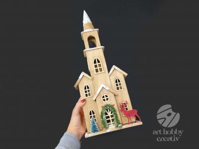 Casuta decor iluminat din interior - biserica 47cm