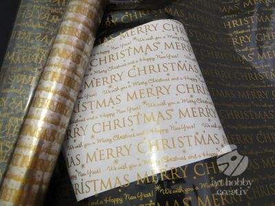 Celofan transparent - Merry Christmas auriu - 2mx70cm