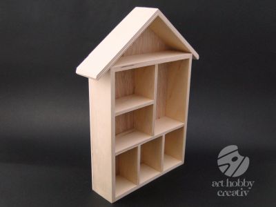 Raftulet casuta lemn cu 7 compartimente - 30cm