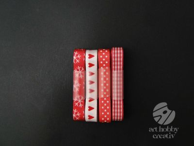 Panglica textil nuante rosu/alb 10mmx1m - set/4 buc