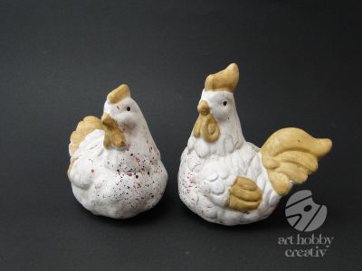 Decoratiune din ceramica - gaina si cocos 12cm set/2buc