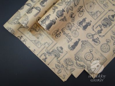 Hartie ambalaj kraft - Bicycles - maro 60x80cm set/3coli