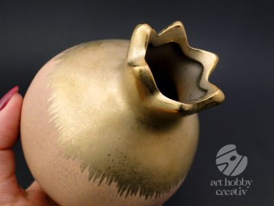 Vaza ceramica - forma de rodie - roz/auriu 9cm