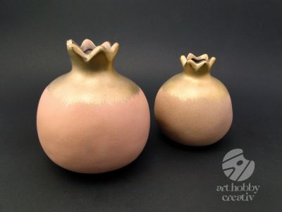 Vaza ceramica - forma de rodie - roz/auriu 9cm