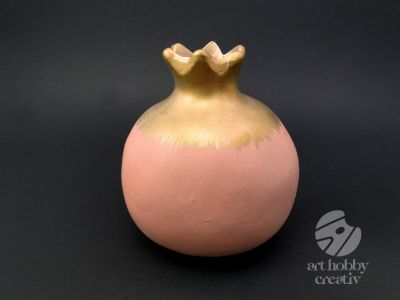 Vaza ceramica - forma de rodie - roz/auriu 12cm