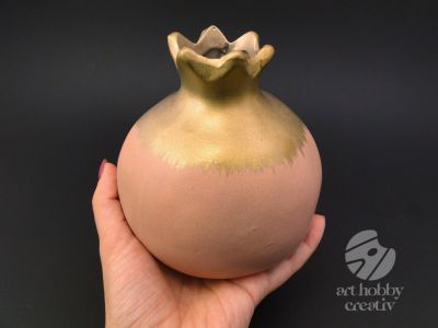 Vaza ceramica - forma de rodie - roz/auriu 12cm