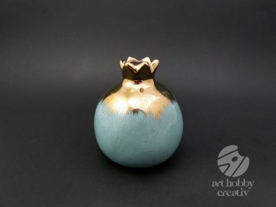 Vaza ceramica - forma de rodie - turcoaz/auriu 9cm