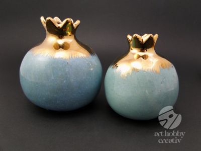 Vaza ceramica - forma de rodie - turcoaz/auriu 9cm